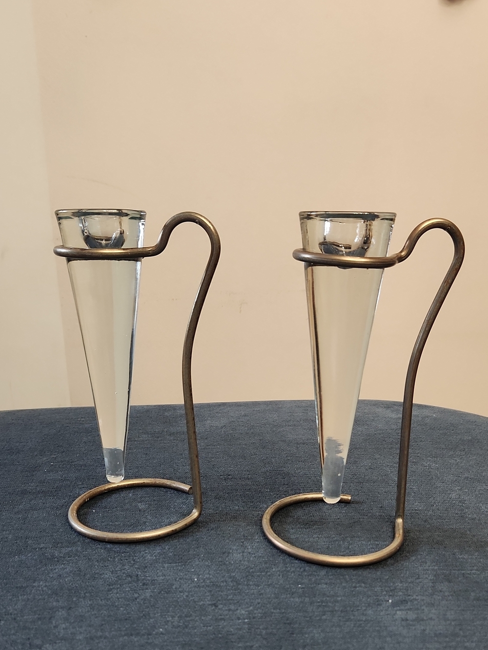 2 Vtg 1994 Design House Stockholm Glass & Metal Candle Holder By Anders Fardig
